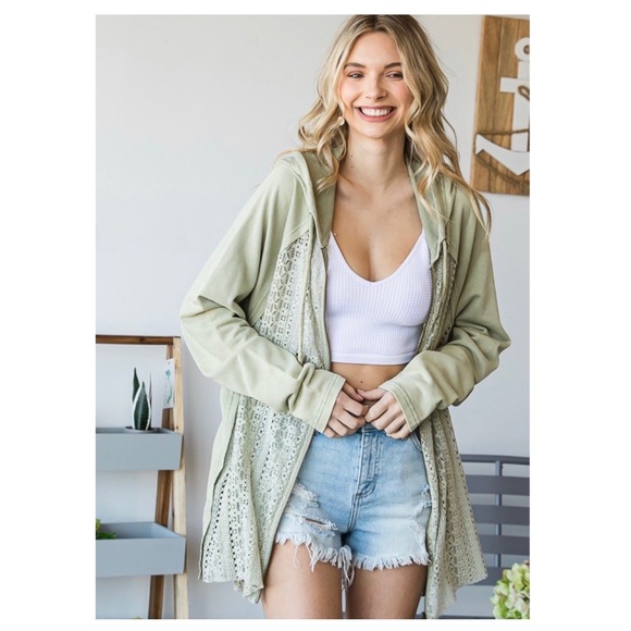 LAST ONE $58 start 60ππMineral washed LACE ZIP UP HOODIE top - Picture 2 of 12